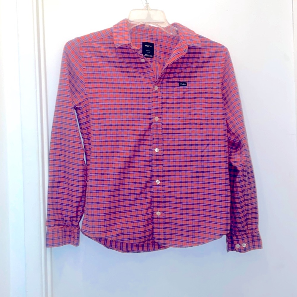 RVCA brush cotton button sown long sleeves plaid small